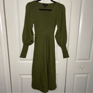Rachel Zoe Olive Dress Size Medium Long Sleeve Fit Flare Vneck Green Designer